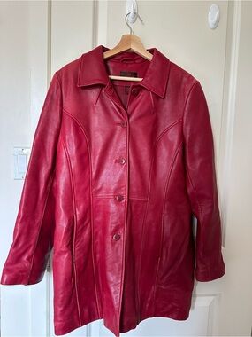 Danier Red Leather Button-Front Coat